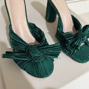 Shiny Green Pleated Women's Heels